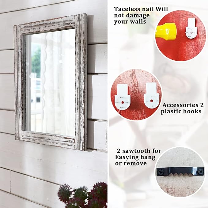 AAZZKANG Wall Mirror with Wood Framed Rustic Mirrors for Wall Rectangle Decorative for Bedroom Bathroom Living Room Entryway Farmhouse Hanging Small