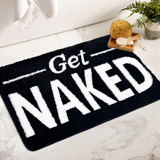 Get Naked Bathroom Rugs - Funny Bath Mats for Bathroom Non Slip Cute Carpet for Floor Decor Water Absorbent Bath Rugs for Sink Bathtub and Shower Black 20" x 32"