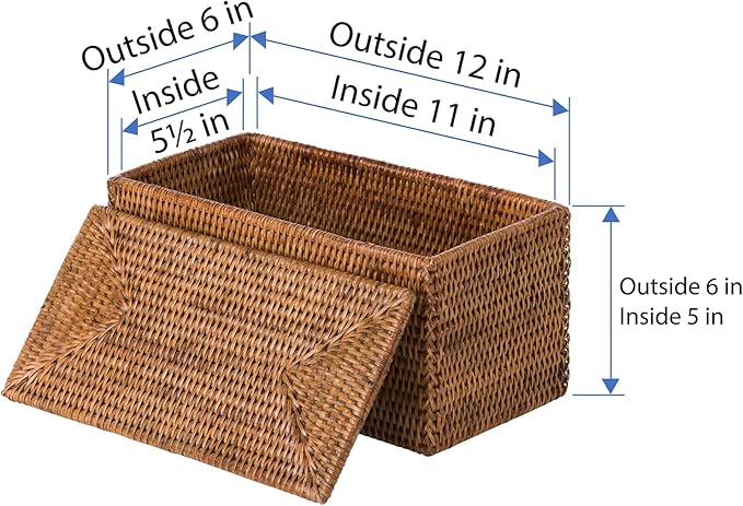 KOUBOO La Jolla Rectangular Rattan Box, Honey-Brown Toilet Roll Storage Basket