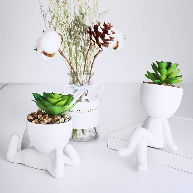 Zerzsy 3 PCS Artificial Succulent Plants, Faux Succulents Mini Plants for Office Women Desk Decor,Cute Succulent Bedroom Aesthetic Office Cubicle Decoration for Bookshelf Decor (Ceramic White)