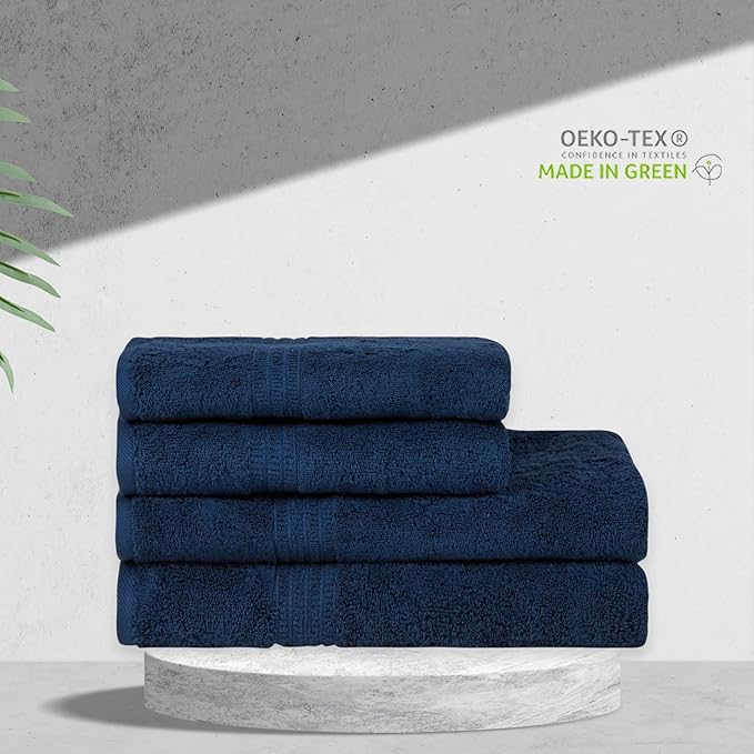HOMELOVER 4 Piece Towel Set - 100% Organic Cotton 2 Bath Towels & 2 Hand Towels - 500 GSM, Hotel Quality, Soft, Highly Absorbent & Quick Drying Wash Towels for Kitchen & Bathroom (Deep Sea Blue)