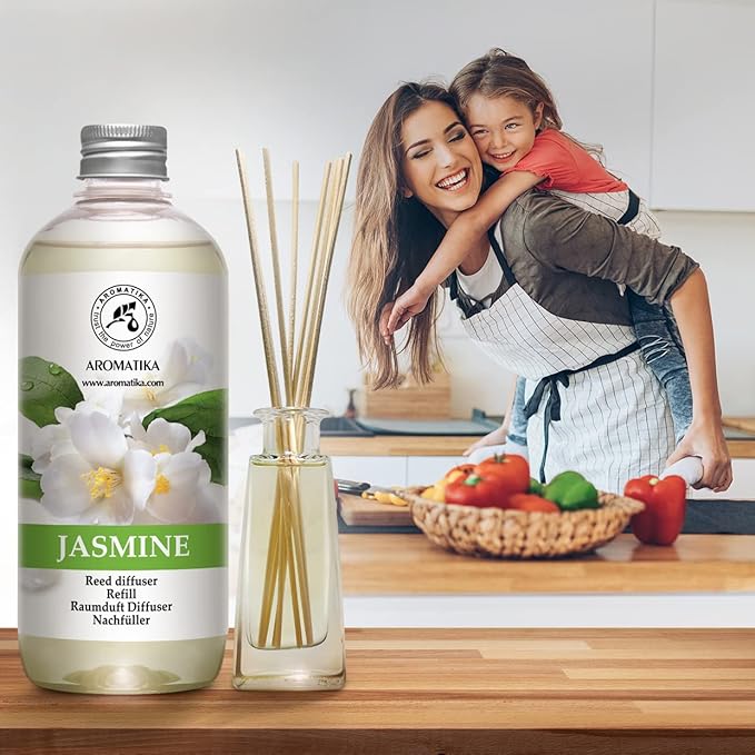 Reed Diffuser Refill With Jasmine Essential Oil 34 Fl Oz - 2x500ml - Fragrance Oil - Room Freshener - Floral Fragrance - Fresh and Long Lasting