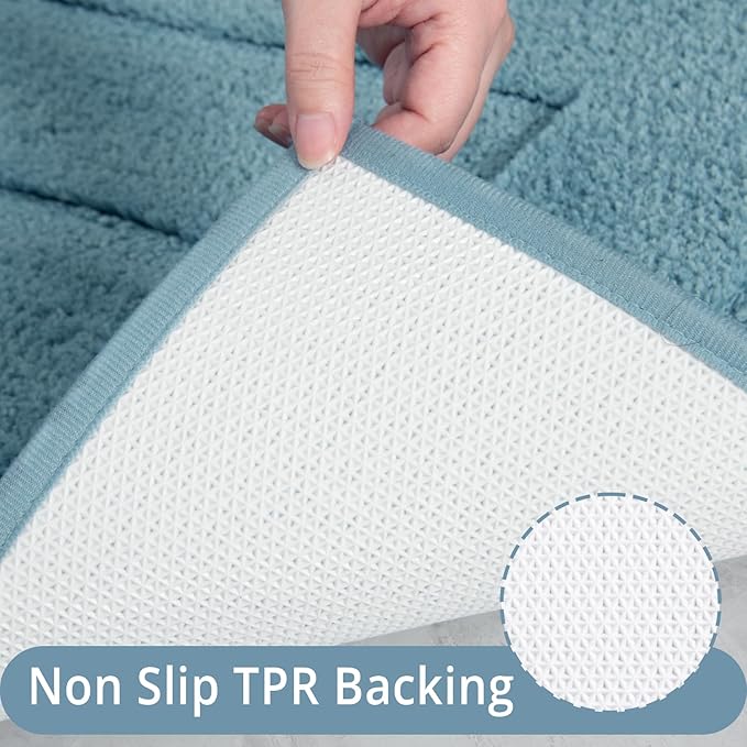 HOMORE Bathroom Runner Rugs 24x70 Non Slip Washable Bath Rug Soft and Absorbent Microfiber Long Bathroom Rug Blue Plush Bath Rugs for Shower Floor, Spa Blue