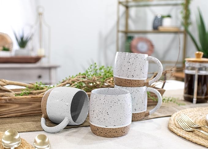 Elanze Designs Speckled Raw Bottom 17 ounce Ceramic Mugs Pack of 4, White