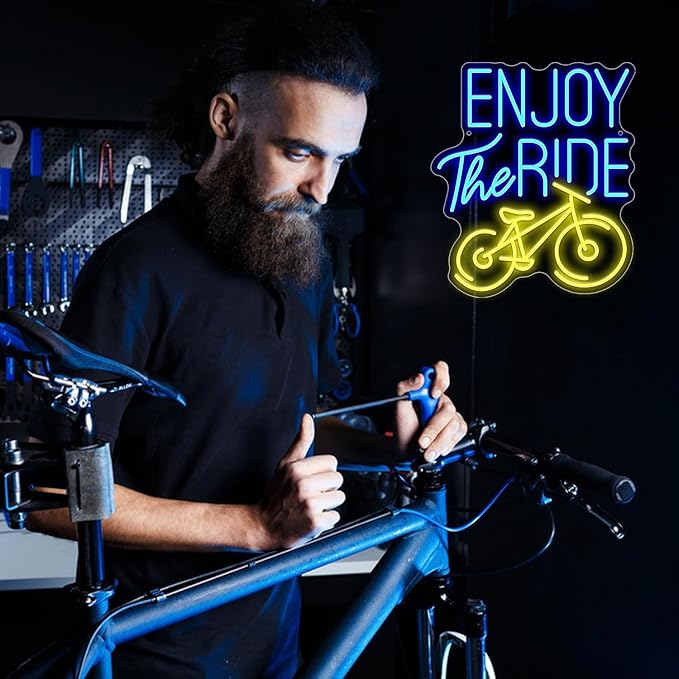 Enjoy The Ride Neon Sign, Gym Sign Fitness Neon Light, Motivational Sport Exercise Bike Sign Wall Decor Led Business Signs Backdrop Lights Wall Hanging Creative Neon Lights Signs Usb Powered