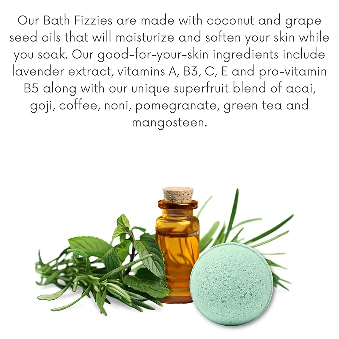 Vitabath Cool Spearmint & Thyme Bath Fizzies with Epsom Salt Relax Nourish Unwind Body & Mind Calming Aromatherapy for Muscle Soreness & Reviving Skin Nourishment - 6 Count