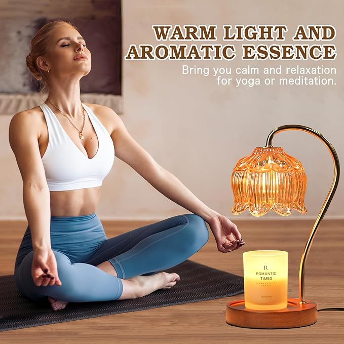 Dimmable Flower Candle Warmer Lamp with Timer, Candle Lamp Warmer, Unique Gifts for Women Mom, Anniversary Birthday Gifts for Her House Warming, Lotus Candle Warmer Light for Jar Candles, Home Decor