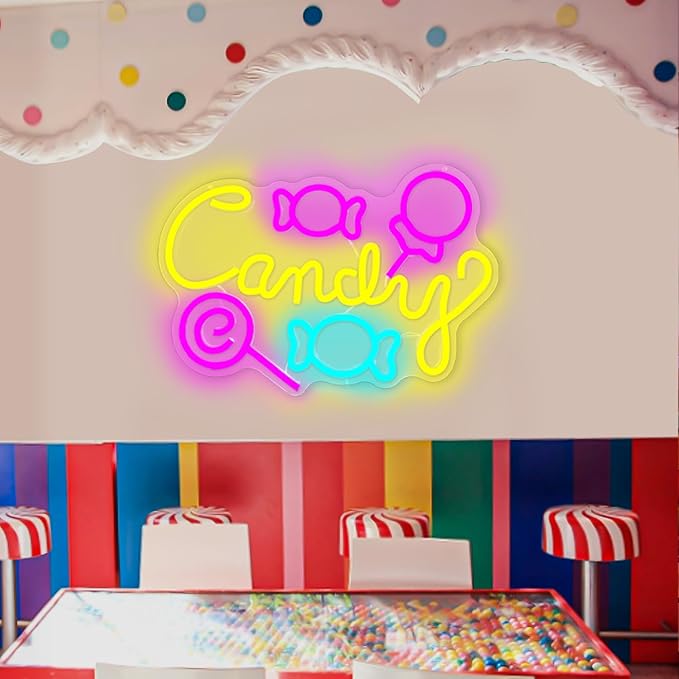 Candy Neon Sign Lollipop Neon Sign for wall decor Dimmable neon led sign candy neon lights sign light up sign for Candy Shop Lollipop Store Halloween Home Party for Teen Birthday Gift