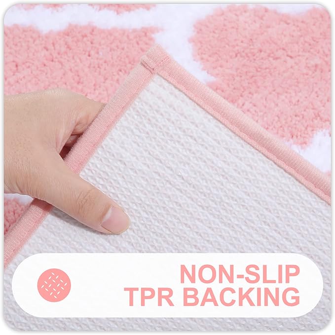OLANLY Bathroom Rugs 30x20, Soft and Absorbent Microfiber Bath Rugs, Non-Slip Shaggy Shower Carpet, Machine Wash Dry, Bath Mats for Bathroom Floor, Tub and Shower, Pink