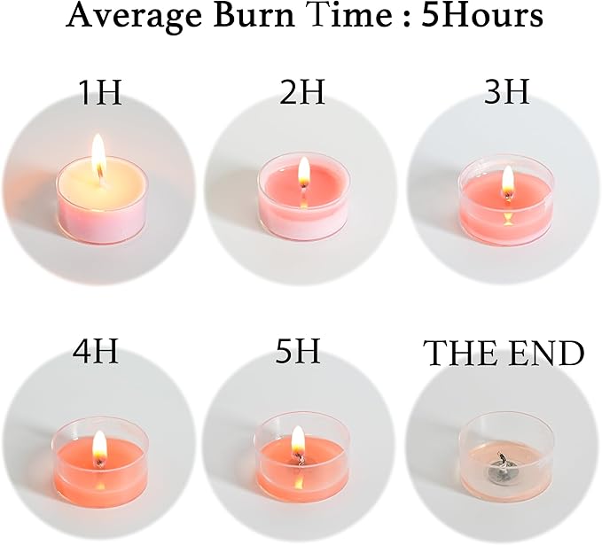 12 Unscented Natural Soy Tealight Candles in Clear Cups, 5H Long Clean Burning, Hand-Poured Pink Mini Tea Candle Set for Parties, Spa, Meditation, Gift, Holiday, Emergency, Home Decor