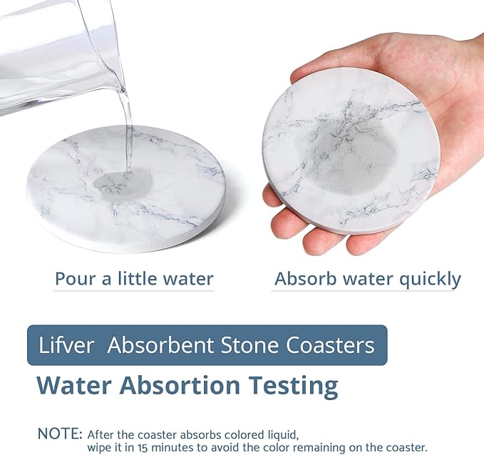 LIFVER Coasters Set of 8 for Drinks, White Marble-Style Anti-Slip Absorbent Drink Coasters with Holder, Modern Stone Coasters Ideal Housewarming Gifts for Home Patio Decor Coffee Bar Accessories