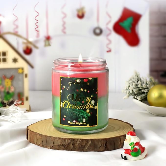 STRN Handmade Christmas Candle Gift, Scented Jar Candle for Christmas Soy Wax Candle Set, Cedar & Apple Cinnamon (200g)