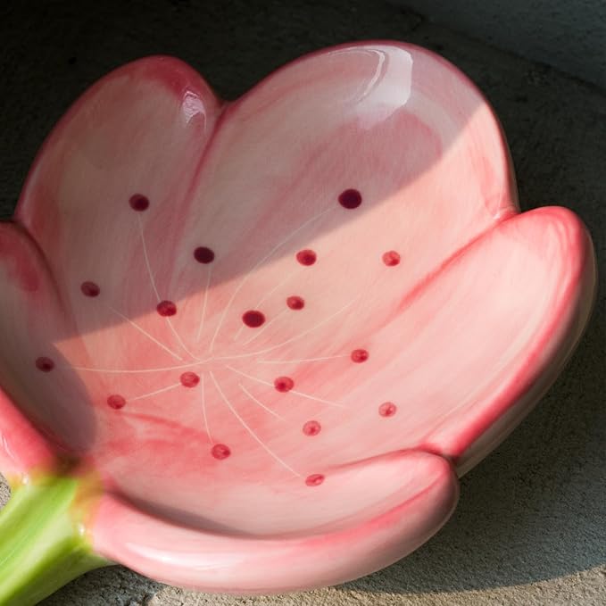 Ceramic Soap Dish Holder for Bathroom, Flower Bar Holder for Shower, Easy Cleaning Saver Tray Decoration for Bathroom, Sinks, Kitchen (Pink)