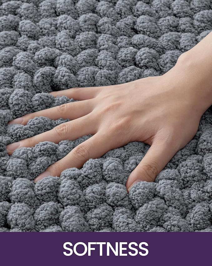 DEXI Bathroom Rugs 17x30, Non Slip Washable Bath Mat, Luxury Chenille Super Absorbent Thick Bathmats for Shower Floor, Plush Fluffy Shaggy Carpet for Tub, Dark Grey