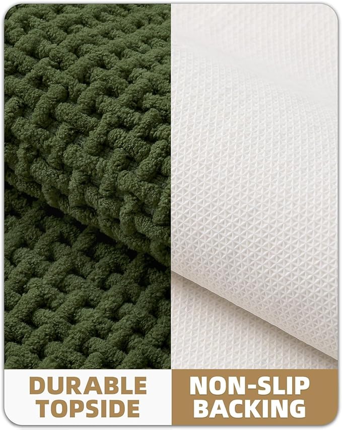 Color&Geometry Chenille Pile Large Bathroom Rugs Upgraded Denser, 24"x36" Non Slip Absorbent Green Bath Mats for Bathroom Thin Fit Under Door, Washable Quick Dry