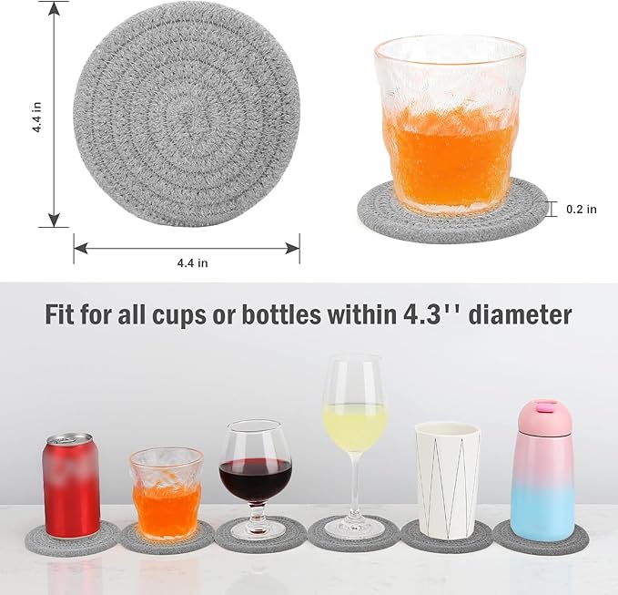 ABenkle Drink Coasters with Holder Set of 10, Cotton Woven Absorbent Coasters for Drinks, Minimalist Home Decor Coaster Set for Wooden Tabletop Protection Table, 4.3 inches