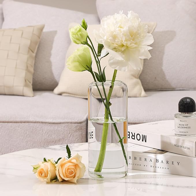 ComSaf Glass Flower Vase, 8 Inch Tall Bud Vases, Home Decor Vases for Centerpiece for Living Room and Bedroom, Decorative Vases for Wedding, Valentines' Day, Mother's Day (Clear)