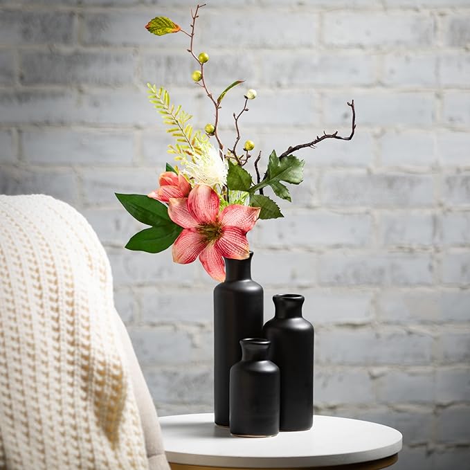 Sullivans Ceramic Black Vase Set, Modern Home Decor Decorative Vases for Your Kitchen, Bedroom, Office, Living Room, Bathroom, & Shelf Decor, Centerpiece Table Decorations, Small Vases (CM3038)
