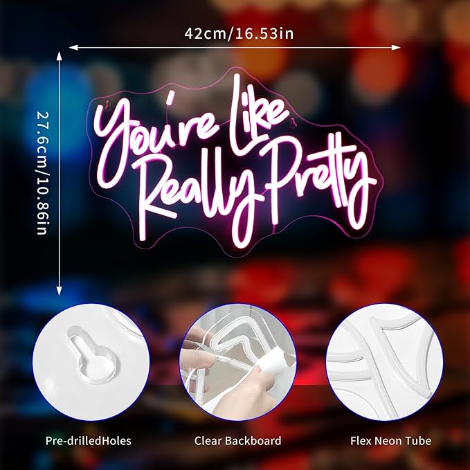 You're Like Really Pretty Neon Sign, Neon Signs for Wall Decor Neon LED Signs Room Neon Light Up Signs Home Decor