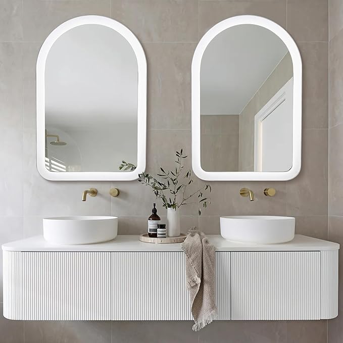 Arched Mirror 24 x 36 Inch,White Wood Rustic Bathroom Tempered Wall Mirror with Wood Frame,Round Corner Arch Farmhouse Wooden Vanity Mirror for Living Room,Entryway or Bedroom
