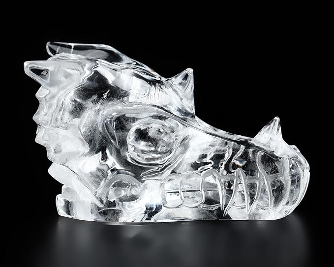 Skullis 2.0" Clear Quartz Rock Crystal Hand Carved Crystal Dragon Skull Sculpture, Crystal Healing.1514