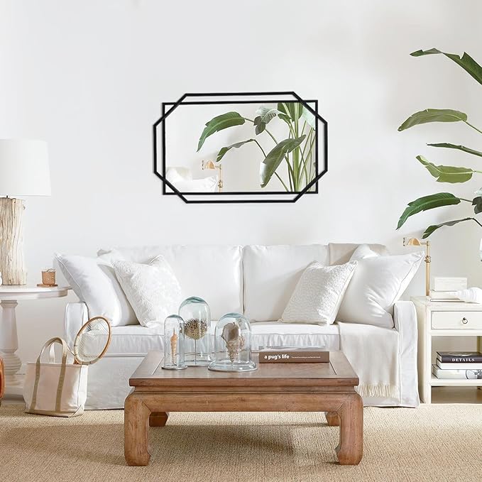 Black Bathroom Mirror, Decorative Wall Mirror with Modern Octagonal Metal Frame, for Living Room, Bedroom, Dining Room, Entryway (36" x 24")