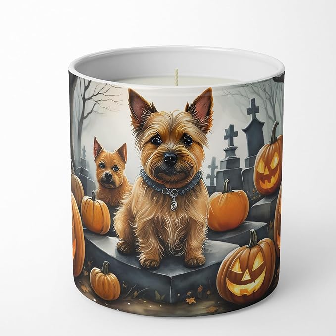 Caroline's Treasures DAC2049CDL Norwich Terrier Spooky Halloween Decorative Soy Candle Nature Soy Wax Essential Oil Home Decor Ideal for Bedroom Kitchen Bath Office Gift, 10 oz
