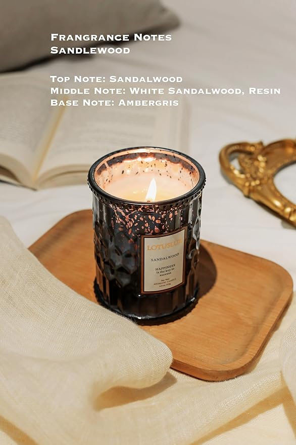 Scented Aromatherapy Luxury Candle - Natural Soy Coconut Wax with Essential Oils, 6.8oz for Home Decor, Relaxation, and Spa Gifts with 45 Hour Burn Time 2 Pack (Sandlewood+Velvet Rose)
