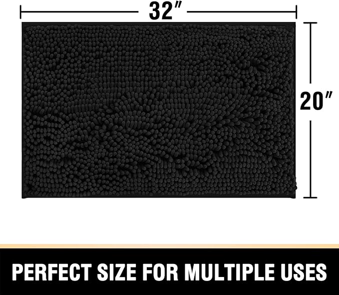 H.VERSAILTEX Bathroom Rugs Bath Mat Bath Rugs Bath Mats for Bathroom Non Slip Extra Thick Buncy Soft Chenille Bath Rug Fulffy Shag, Indoor Rug Carpet for Entry Living Room (Black, 20" x 32")