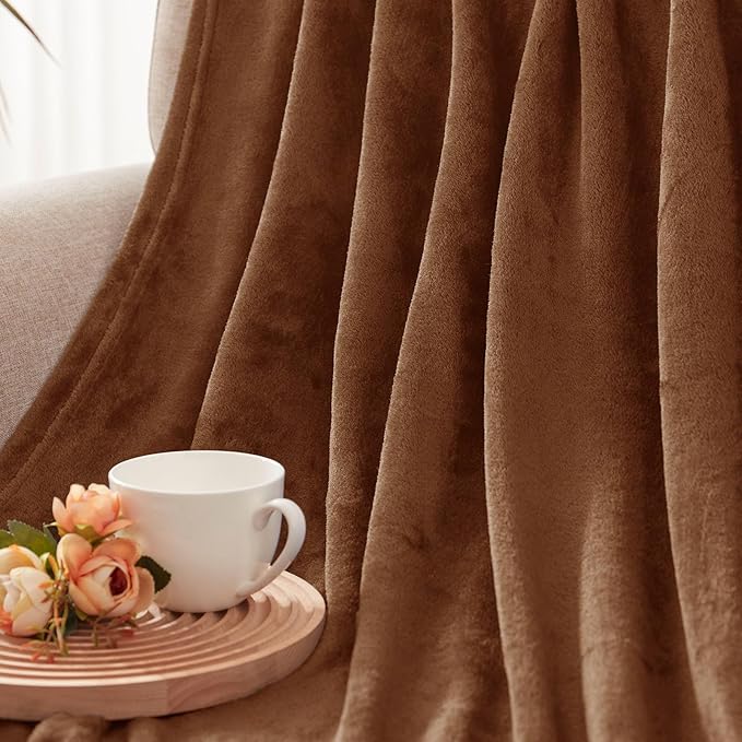 Exclusivo Mezcla Twin Size Flannel Fleece Velvet Plush Bed Blanket as Bedspread, Coverlet, Bed Cover (90x66 IN, Brown) Soft, Lightweight, Warm and Cozy