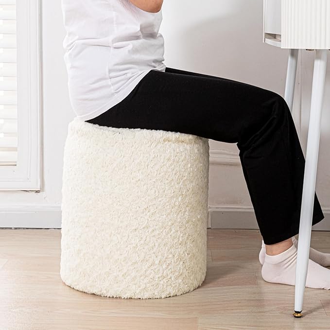 Modern Round Ottoman Multifunctional Floor Pouf Ottoman Foot Rest Footrest Stool Pouf Foot Stool for Living Room Bedroom Ivory