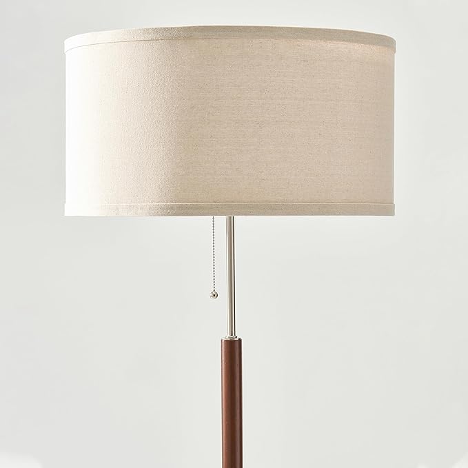 Brightech Carter LED Floor Lamp, Walnut Wood Finish, Mid-Century Modern Drum Shade for Living Room & Office Decor