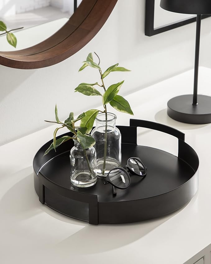 Kate and Laurel Myo Modern Round Metal Tray, 15 x 15, Black, Decorative Circular Tray for Storage and Display