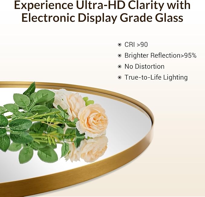ANDY STAR Round Gold Mirror, 30'' Brass Mirror with Brushed Gold Frame, Wall Mounted Stainless Steel Metal Frame Round Mirror for Bathroom, Living Room, Bedroom