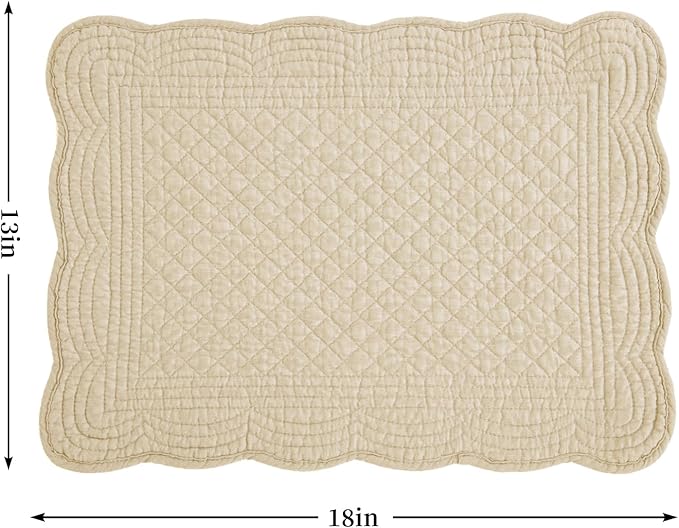 HOMBYS Quilted Placemats Set of 6 Washable-13x18 inches Rectangular Placemats for Kitchen Table-100% Cotton Fabric Rectangular Table Mats, (Light Brown)
