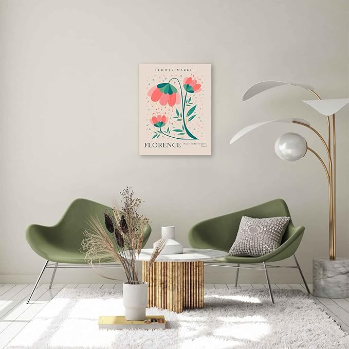 Flower Market Wall Art Framed, Abstract Flower Market Wall Art Prints, Vintage Colorful Floral Wall Art Decor, Minimalist City & Flower Painting Pictures for Aesthetic Room, Bedroom, Living Room, Gallery, Boho Room Decor(12x16inch, Type 1)
