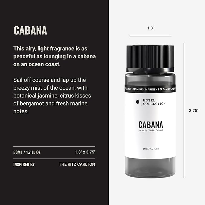 Hotel Collection - Cabana Essential Oil Scent - Luxury Hotel Inspired Aromatherapy Scent Diffuser Oil - Hints of Marine, Bergamont, & Jasmine - for Essential Oil Diffusers - 50mL