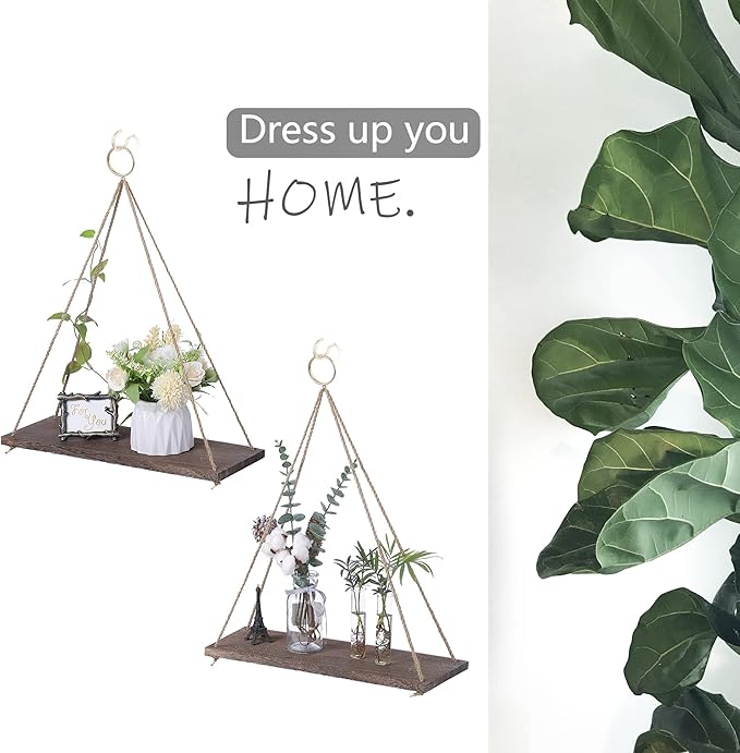 MITIME Hanging Shelves for Wall Window Plant Shelf Indoor Floating Wall Shelves for Bedroom Bathroom Living Room Wall Hanging Shelf Boho Wall Decor .Home, Set of 2 (Large)
