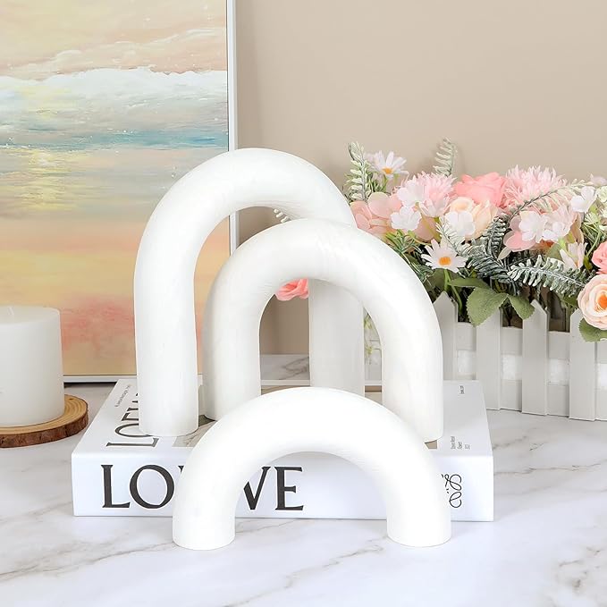 HMASYO 3Pcs Wood Arch Decorative Objects, Coffee Table and Shelf Decor, Neutral Home Accents for Living Room, Modern Table Top Bookshelf Boho Office Aesthetic