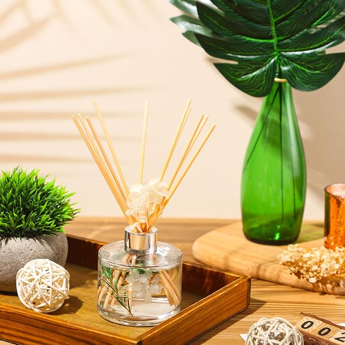 Rtteri 2 Reed Diffuser Sets Flower Oil Diffuser Sticks with Refill Empty 5oz Bottles Scent Glass for Fragrance Home Bathroom Gifts, Oil Not Included(White Color)
