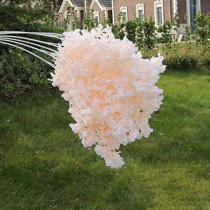 Pusuny Artificial Faux Cherry Blossom Branches Decor, 35 Inch for Tall Floor Vase Used as Wedding Home Decoration, Fake Flowers for Dinner Table Centrepiece, Champagne, 5PCS