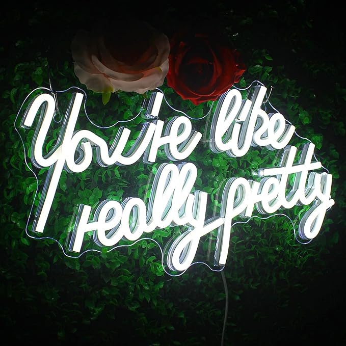 Lucunstar You're Like Really Pretty Neon Sign,Led Sign,White Led Neon Light for Wall Decor,Light Sign for Wedding,Dimmable Switch with USB Connectivity Neon Sign for Bedroom Decor,Home Wall Decor