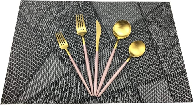 Gugrida Natural Placemats Woven Vinyl Non-Slip Insulation Heat Stain Resistant Washable Table Placemats Kitchen Dining Table Top Meal Mat Place Mats PVC Set of 6, Natural Black Wood Color