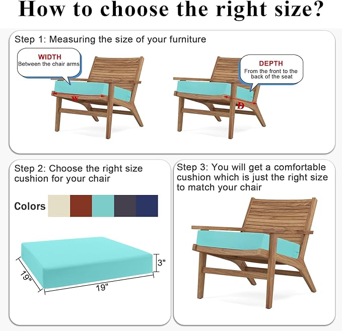 Topotdor Patio Chair Cushions Set of 2,Waterproof Outdoor Chair Cushions with Fade Resistant Removable Cover with Adjustable Straps for Patio Furniture Garden Sofa Couch,19"x19"x3" Teal