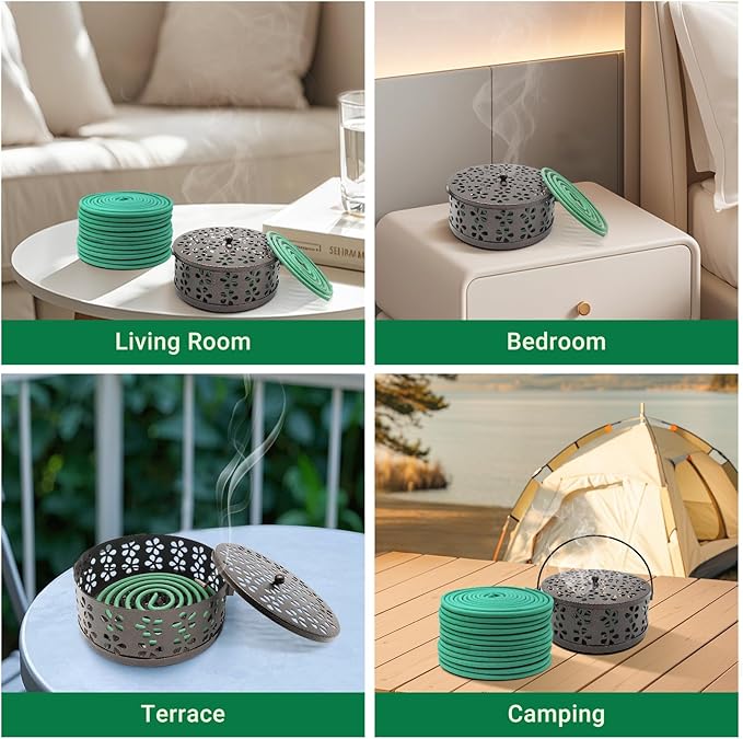 Large Citronella Incense coils and Coil Incense Holder, Made from Natural Plants, Suitable for Outdoor, Living Room, Terrace use (24 Coils and 1 Coil Incense Holder)