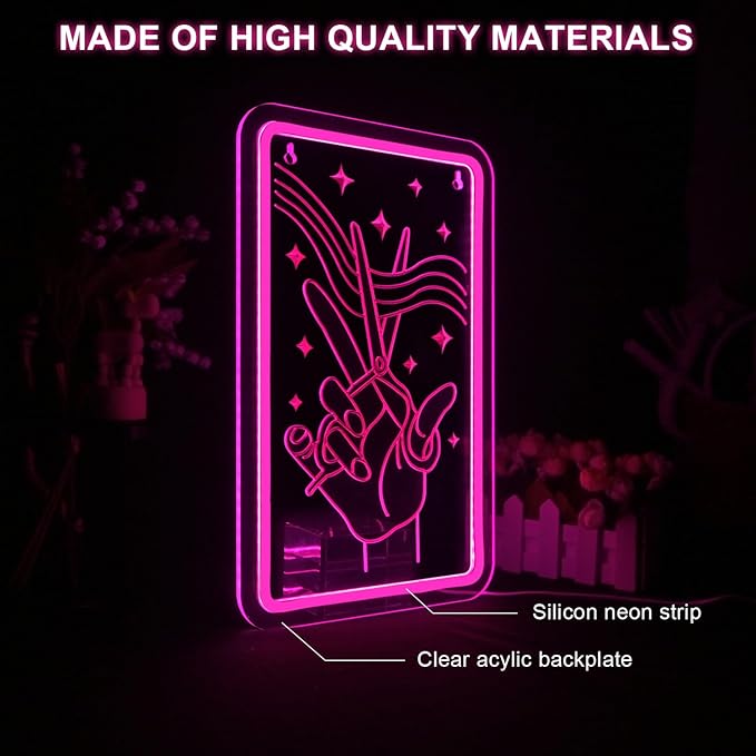 Lucunstar Scissors Neon Sign Pink LED Beauty Salon/Hair Salon Decor,Led Neon Business Lights for Barbers Studio Decoration for Beauty Shop(14.69 * 9.4in)
