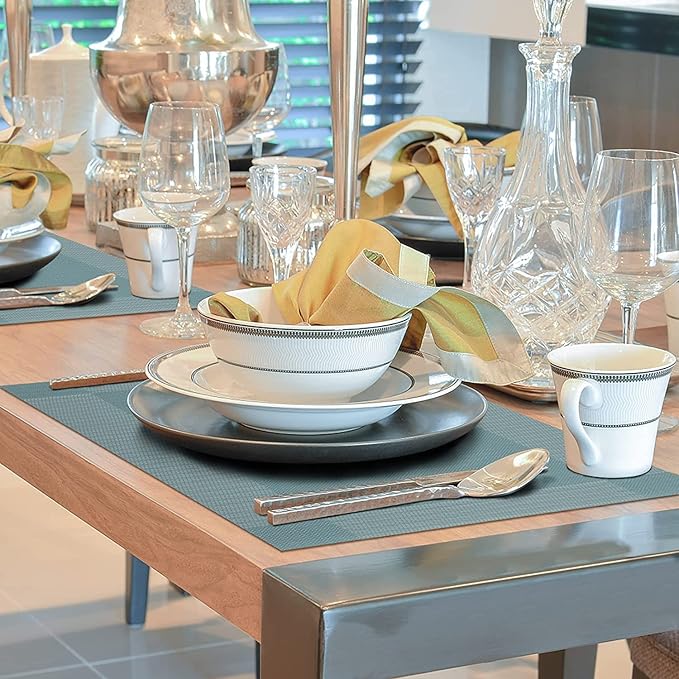 Winknowl Placemats for Dining Table Set of 8 Waterproof, Woven Place Mats for Kitchen Table Vinyl Heat Insulation Stain Resistant Placemats (Sky Blue)