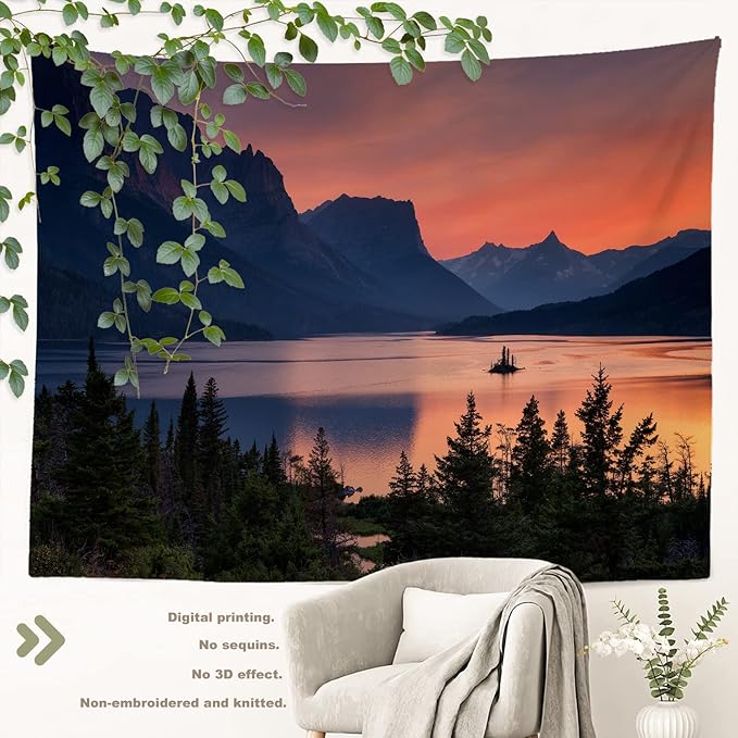 BaoNews Orange Sunset St Lake Tapestry, Large Wall Hanging Polyester Tablecloths Tapestry Bedroom Room Living Room Dorm 51.2 x 59.1 inches