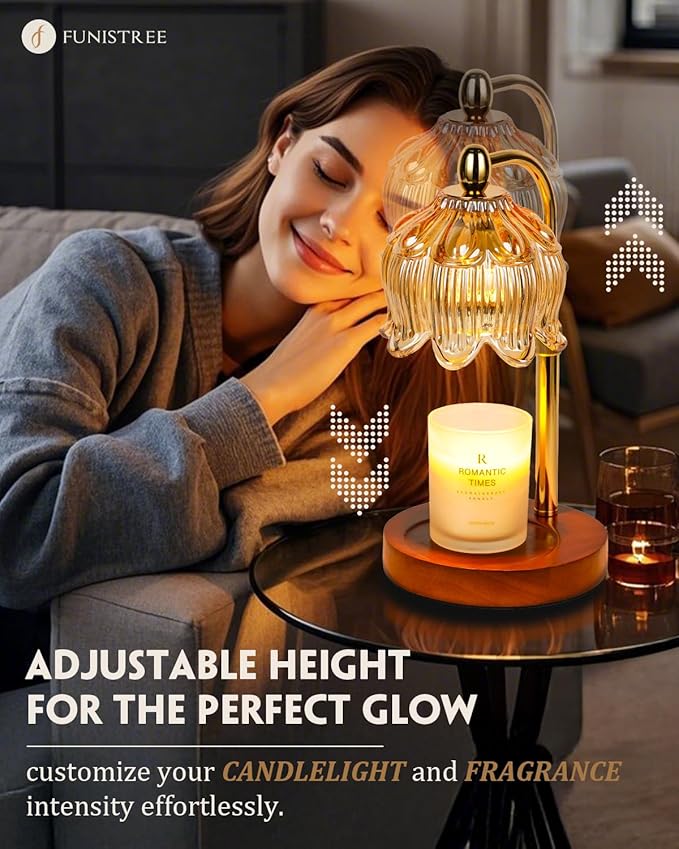 Candle Warmer Lamp with Timer Dimmable, Height Adjustable, Birthday Gifts for Women Mom House Warming New Home Room Decor, Lotus Flower Candle lamp for Jar Scented Candles with 2 Bulbs