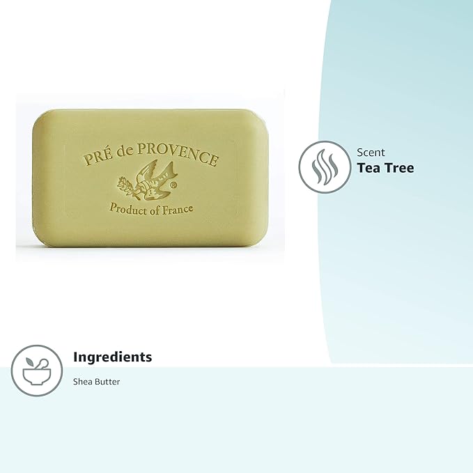 Pre de Provence Artisanal Soap Bar, Natural French Skincare, Enriched with Organic Shea Butter, Quad Milled for Rich, Smooth & Moisturizing Lather, Green Tea, 5.3 Ounce